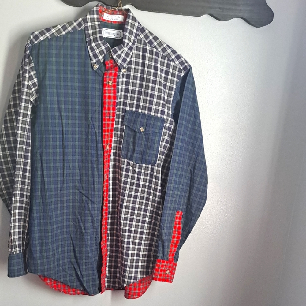 Huntington Egyptian Cotton Men's Multicolor Checkered Sz M Button Down Shirt